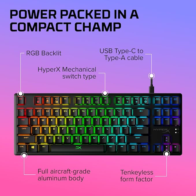 HyperX Alloy Origins Core - Tenkeyless Mechanical Gaming Keyboard, Software Controlled Light & Macro Customization, Compact Form Factor, RGB LED Backlit, Linear HyperX Red Switch,Black - Image 7