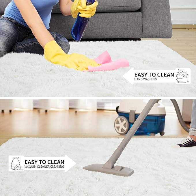 Tepook Super Soft Fluffy Rug for Bedroom, Modern Shaggy Fuzzy Kids Rugs for Living Room, Plush Indoor Nursery Home Decor Dorm Carpet with Non-Slip Bottom, Cream White, 2 X 3 Feet - Image 6