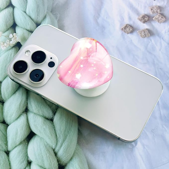 Luhoit Expandiing Cell Phone Grip Heart Shape Glass Finger Holder for Smartphones, Cellphone Collapsible Stand - Pink Star - Image 4