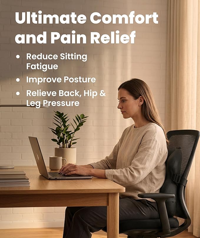 Elevate Series by Everlasting Comfort Lumbar Support Pillow for Office Chair - Memory Foam Back Cushion for Car Seat - Promotes Better Posture, Back Pain Relief - Ideal for Gaming and Desk Chairs - Image 2