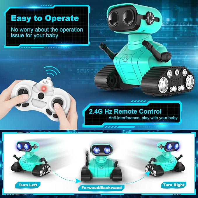 Hamourd Robot Toys - Kids Toys Rechargeable RC Robots, Remote Control Toy with Auto-Demonstration, Flexible Head & Arms, Dance Moves, Music, Shining LED Eyes, for Girls Boys - Image 4