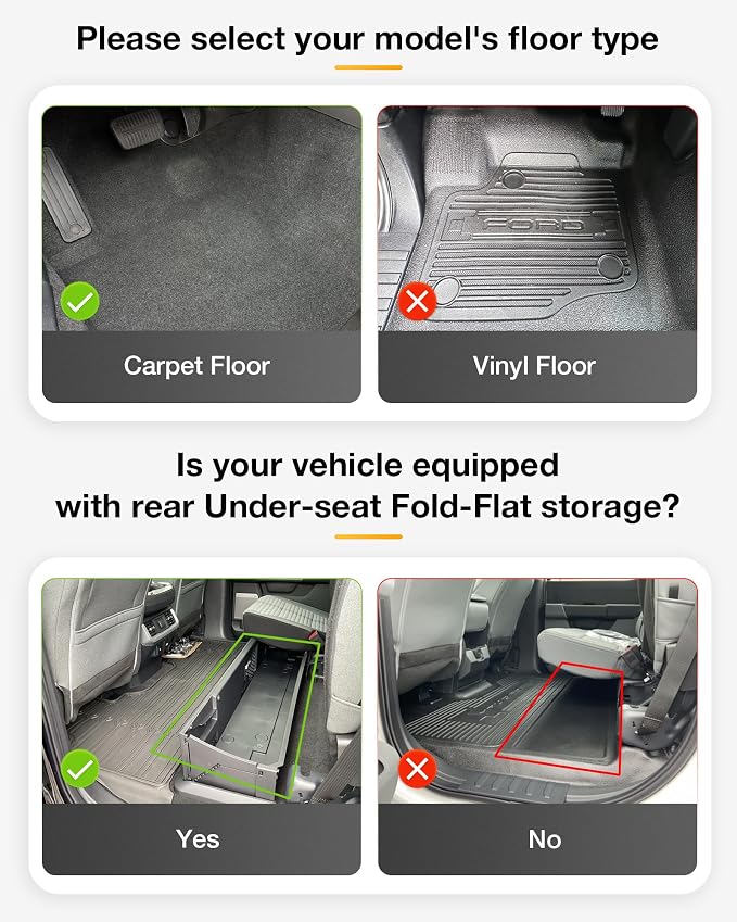3W Floor Mats Fit for Ford F250 F350 F450 F550 2017-2025 2026 Super Duty Crew Cab Bucket Seat with Under Seat Storage, All Weather TPE Custom Fit F 250 Floor Liner(Not for Vinyl Floor), Upgraded - Image 3