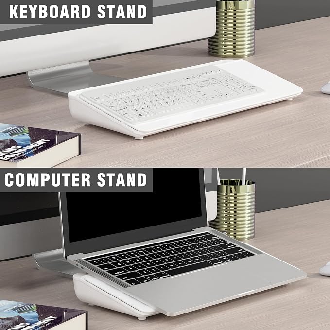 SELEAD Desktop Glass Whiteboard with Organizer & Built-in Mirror, Small Dry Erase White Board Computer Pad Keyboard Stand for Home, School, Office Desk Accessories - White - Image 7