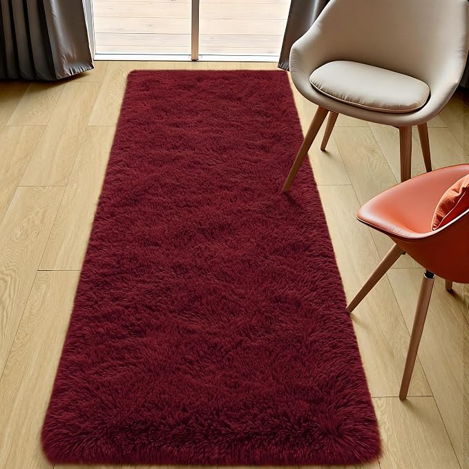 Tepook Soft Runner Rugs for Bedroom 2x6 with Rubber Backing, Burgundy Red Fluffy Rugs for Hallway, Shag Bedside Rug Fuzzy Plush Carpet for Living Room Dorm Nursery Indoor Home Decor - Image 5