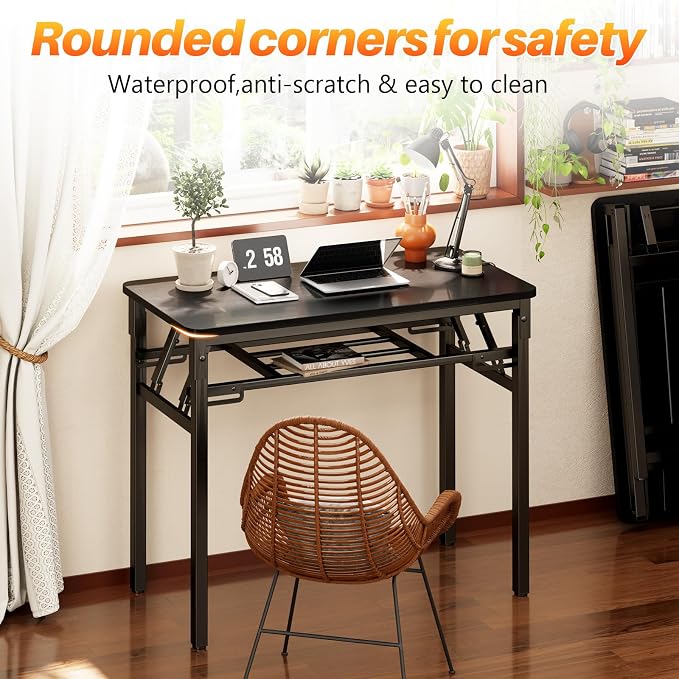 BYMECOST 31.5 inches Folding Desk Small Desk, No Assembly Computer Desk with Storage Shelf, No Install Small Foldable Table for Home Office,Study Table for Small Space (Black, 31.5") - Image 8