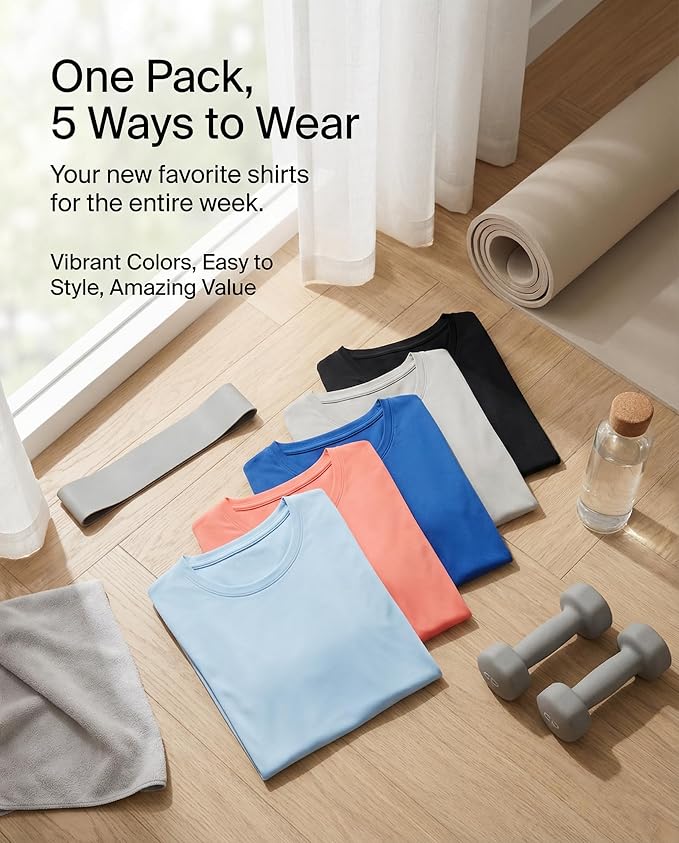5 Pack Women's Dry Fit Short Sleeve Athletic Gym Workout Running Tops | Available in Plus Size, Exercise, Sports, Fitness, Quick Dry, Cooling, Moisture Wicking, Loose Basic Tees, Yoga, Pilates - Image 5