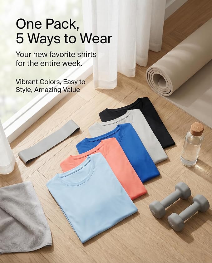 5 Pack Women's Dry Fit Short Sleeve Athletic Gym Workout Running Tops | Available in Plus Size, Exercise, Sports, Fitness, Quick Dry, Cooling, Moisture Wicking, Loose Basic Tees, Yoga, Pilates - Image 5