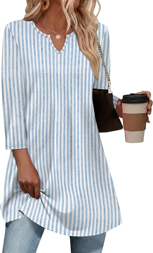 OFEEFAN Summer Boho Tops For Women 3/4 Length Sleeve Womens Tops Vacation Outfits - Image 2