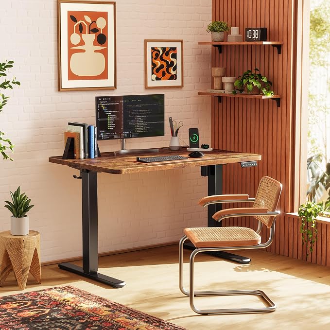 Huuger Electric Standing Desk with Power Outlets and USB-C Port, 39 X 24 Inch Height Adjustable Desk, Sit Stand Desk for Home Office, Computer & Gaming Desk with 4 Presets, Rustic Brown - Image 2