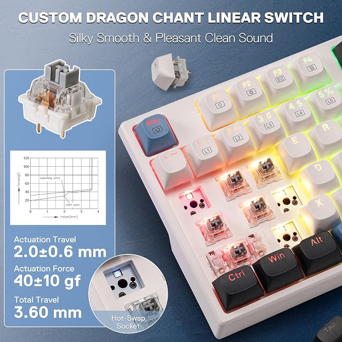 Redragon K668 108-Key Hot-Swap Wired RGB Gaming Keyboard, Extra 4 Hotkeys | Dedicated Shortcut Keys for Mute, Calc & Desktop, Cushioned Noise Dampening for Creamy Thocky Sound, Swap-Ready, PRO Software - Image 5