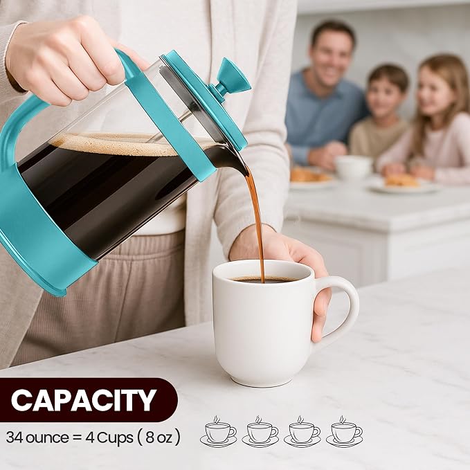 Utopia Kitchen Borosilicate Glass French Press Coffee Maker 34 Oz, Aqua | Heat-Resistant Cafetiere & Tea Maker, Thickened Glass Coffee Press for Travel and Camping - Image 6