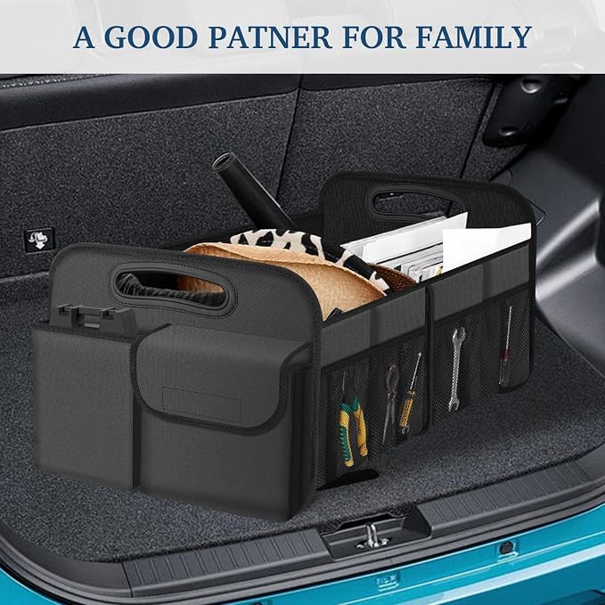 Femuar Car Trunk Organizer, Car Storage Organizer with Large Capacity Waterproof Collapsible Trunk Organizer for Car Suv/Jeep/Sedan (Grey, Standard) - Image 7