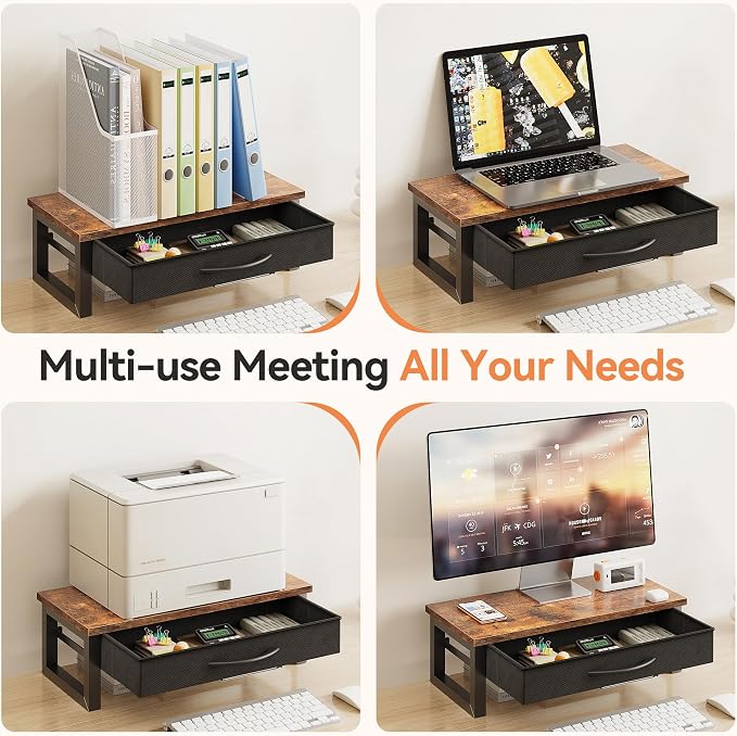 Computer Monitor Stand Riser with Drawer, 2-Tier Desk Accessories & Workspace Organizers, Laptop Stand for Desk with Storage, Office Organization, Wood - Image 7