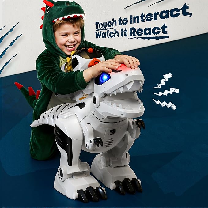 Ruko 8809 Robot Dinosaur Toys for Kids, Birthday Gift for Boys Age 3-8 | Interactive with Sound Effects, Remote Control T-Rex, STEM Programmable, Rechargeable, LED Eyes, Soft Dart, White - Image 3