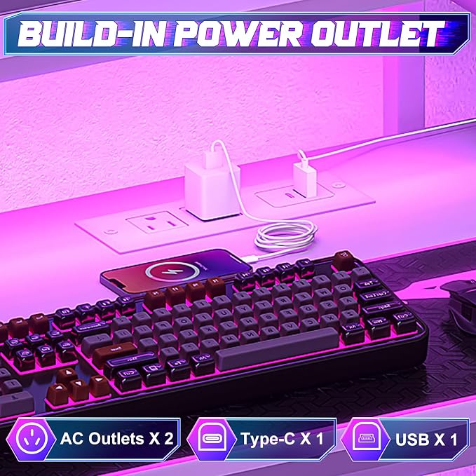 X-cosrack 33.5" Small Computer Desk with Monitor Stand & Outlets, Small Gaming Desk with LED Light & CPU Stand, Teen Study Writing Table with Storage Drawer, Side Hooks for Bedroom, Home Office White - Image 4
