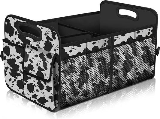 Femuar Car Trunk Organizer,Car Storage Organizer with 72L Large Capacity Waterproof Collapsible and 11 Pockets,Trunk Organizer for Car Suv/Jeep/Sedan, Large Size, Cow print by GuangzhouTailinTechnologyCo