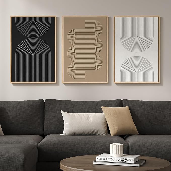 3D Textured Framed Boho Neutral Abstract Wall Art for Bedroom Decor, 3 Piece Modern Artwork for Walls, Black White Brown Minimalist Geometric Paintings for Living Room, Dining Room Wall Decor 16x24 In - Image 2