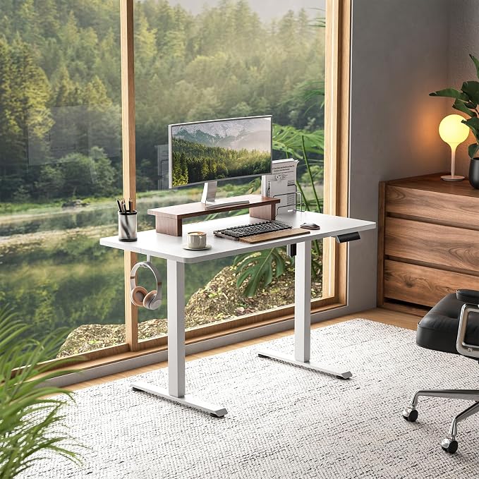 Veken Standing Desk, White, 47.2×23.6 Inch | Height Adjustable Sit Stand Up Computer Tables for Home Office, Study , Writing, Suit students, employees and group work - Image 2