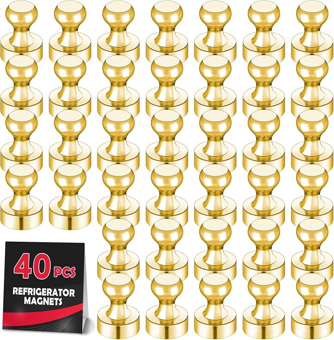 LOVIMAG Fridge Magnets 40Pcs, Magnet for Refrigerator Whiteboard, Gold | Small Strong Neodymium Metal Cute Push Pin for Classroom, Kitchen, Accessories Decorative, Office, Calendar by LOVIMAG