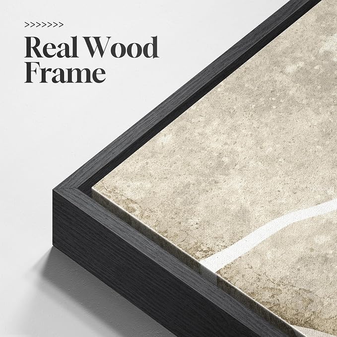 Large Framed Neutral Abstract Wall Art Set of 2, Modern Black Beige Brown Canvas Prints Paintings Artwork for Walls, Minimalist Stone Shape Pictures for Living Room Dining Bedroom Wall Decor 24x36 In - Image 6