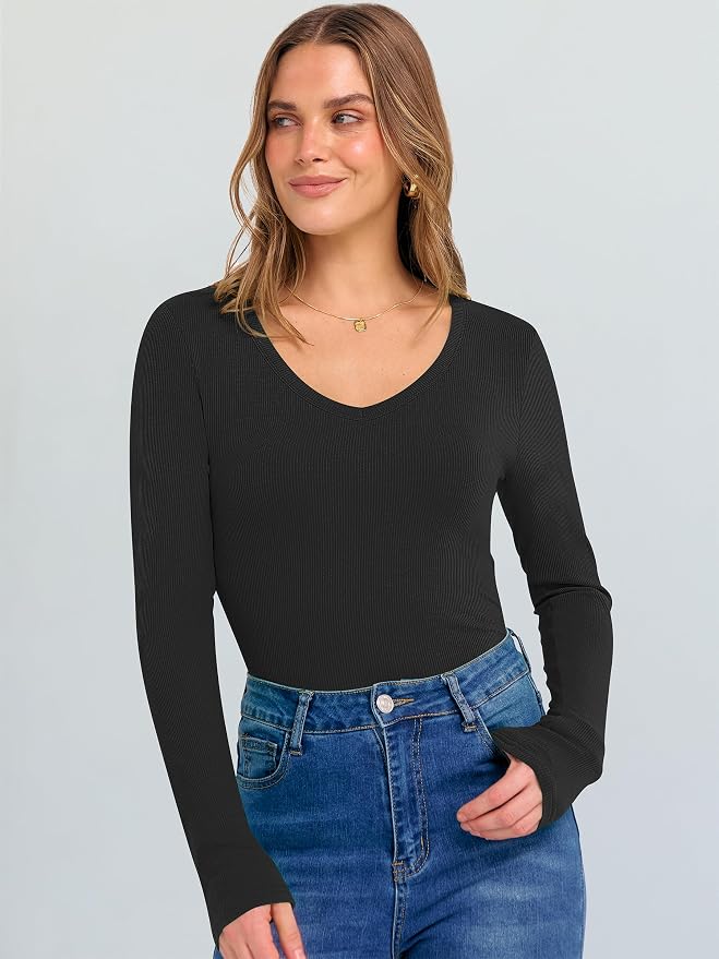 ANRABESS Long Sleeve V Neck Shirts for Women | Soft Comfy Ribbed Knit Fitted Tshirts, Casual Going Out Tops, 2026 Trendy Basic, Fall Winter Underscrub Layering Clothes - Image 7