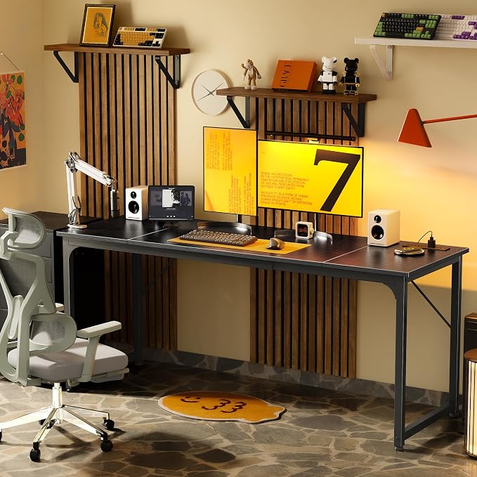 PRAISUN 70 X 24 Inch Computer Desk, Power Outlets, USB-C, Black | Office Desk with 4 AC Outlets, USB & USB-C, Sturdy Metal Frame, Spacious Desktop for Work, Writing, Study & Gaming - Image 9