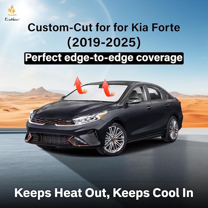 EcoNour Windshield Sunshade for Kia Forte 2019-2023 2024 2025, Sun Visor for Front Windshield & Window Sun Shade Cover, UV Heat Blocker & Protector, Car Accessories - Image 2