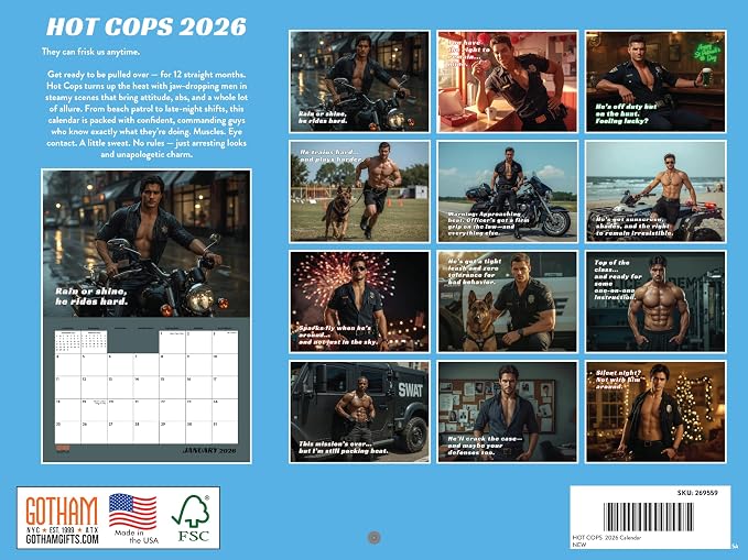 Hot Cop Calendar 2026 Sexy Police Men Monthly Wall Calender 12 Month | American Made In The USA - Image 2