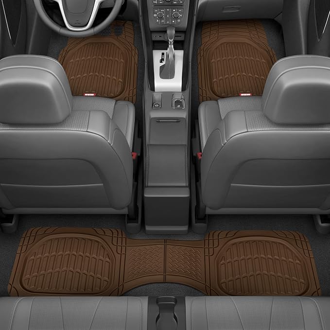 Motor Trend FlexTough Deep Dish All-Weather Floor Mats, Waterproof Trim-To Fit Mats for Cars, Trucks, SUVs - Universal Automotive Floor Liners, Car Accessories, Brown - Image 2