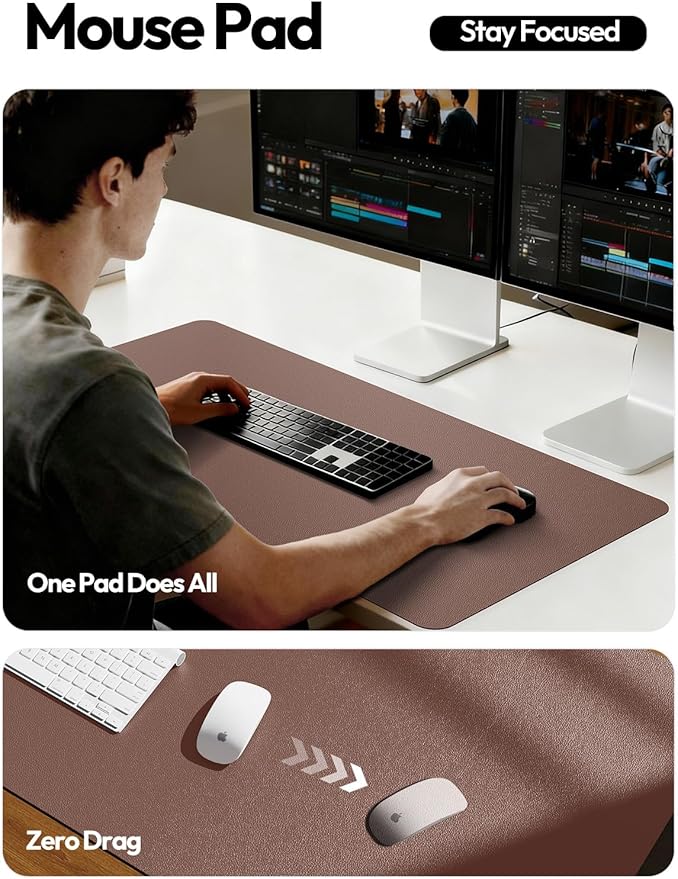 YSAGi Leather Desk Pad Protector, Office Desk Mat, Large Mouse Pad, Non-Slip PU Leather Desk Blotter, Laptop Desk Pad, Waterproof Desk Writing Pad for Office and Home (Chocolate,55" x 17.2") - Image 5