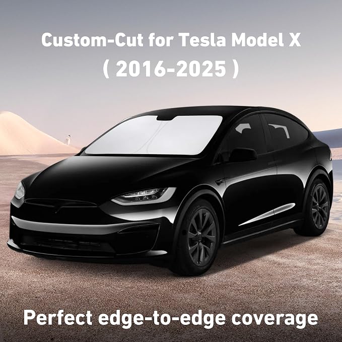 EcoNour Windshield Sunshade Compatible for Tesla Model X 2016-2023 2024 2025, Sun Visor for Front Windshield & Window Sun Shade Cover, UV Heat Blocker & Protector, Car Accessories - Image 2