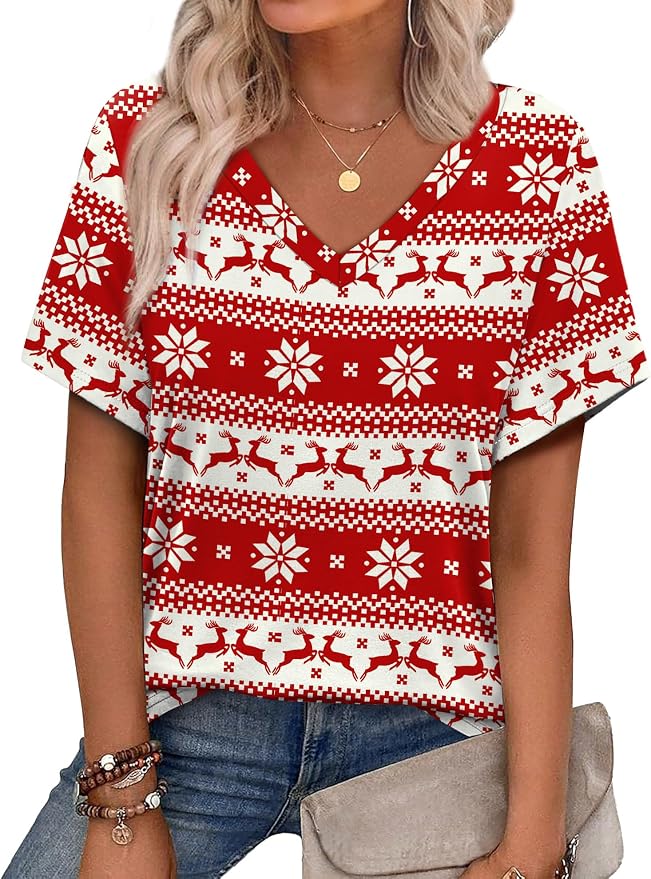 Alaroo Womens Summer Tops 2026 V Neck Short Sleeve Shirts Trendy Dressy Casual Vacation Outfits Printed by Alaroo