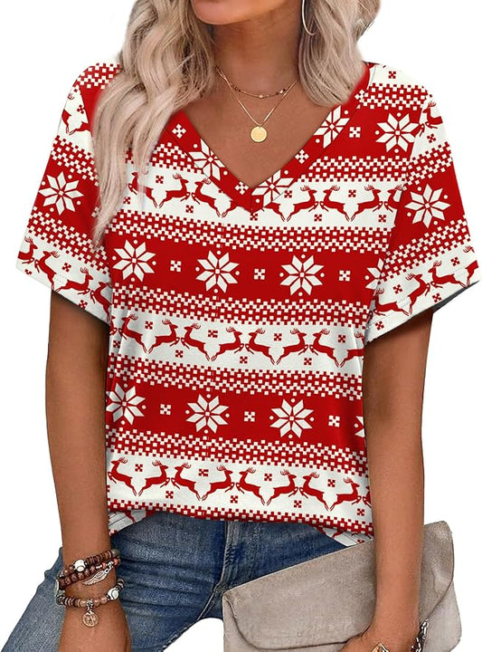 Alaroo Womens Summer Tops 2026 V Neck Short Sleeve Shirts Trendy Dressy Casual Vacation Outfits Printed by Alaroo