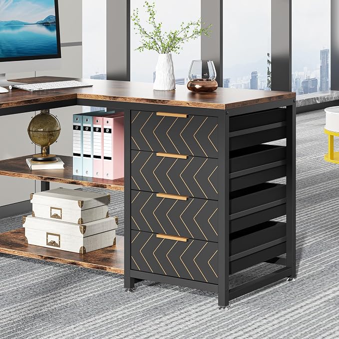 Tribesigns L Shaped Computer Desk with Storage Drawers, 59 inch Corner Desk with Shelves, Reversible L-Shaped Office Desk Study Writing Table Workstation for Home Office, Brown - Image 7