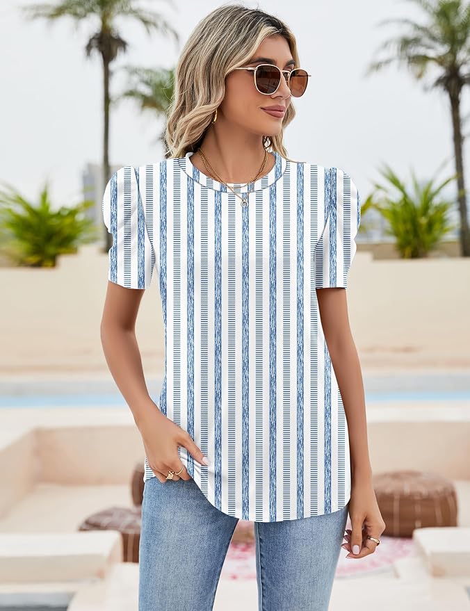 Ivicoer Puff Short Sleeve Shirt for Women Eyelet Tops Summer Crewneck Blouse Loose Fit S-XXL - Image 2