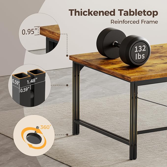 Mericonia 54 Inch Computer Desk, 1" Thick Large Office Table, Brown | Modern Simple Style, Heavy Duty Industrial Frame, Study & Writing Table for Home Bedroom Work - Image 4
