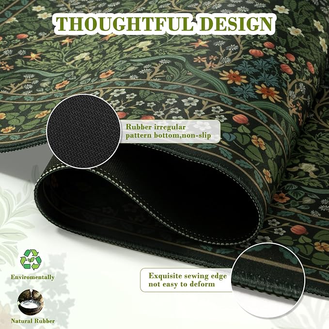 iCasso Retro Mouse Pad, Desk Pad Mat, Full Desk Large Mousepad, Green | 35.4x15.7in Anti-Slip Smooth Surface XXL Computer Pad with Stitched Edges for Home Office Organizer - Image 4
