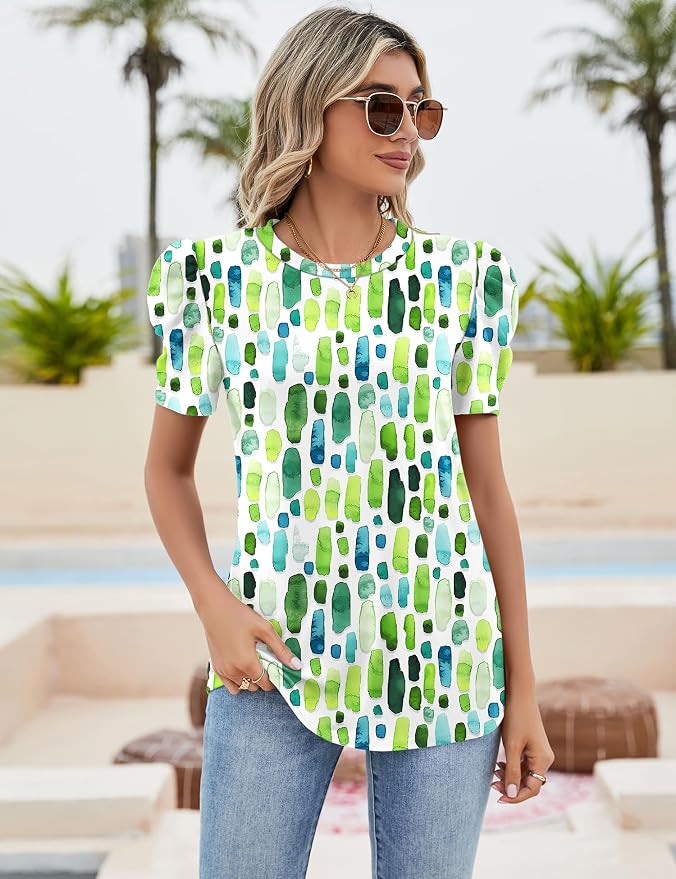 Ivicoer Puff Short Sleeve Shirt for Women Eyelet Tops Summer Crewneck Blouse Loose Fit S-XXL - Image 2