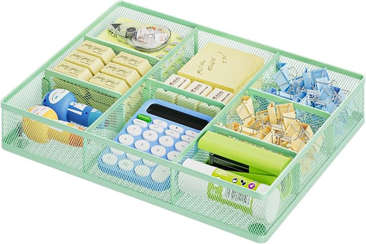 Marbrasse Desk Drawer Organizer, Metal Mesh Drawer Organizer Tray with 5 Adjustable Compartments,Desk Organizers and Accessories for Home,Office,Kitchen,Makeup,Vanity (Green) by Marbrasse