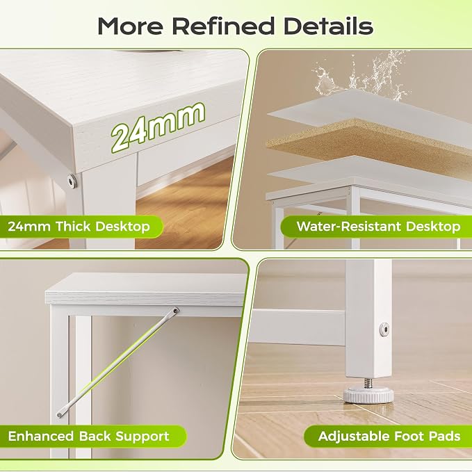 PRAISUN 61" L Shaped Computer Desk, Power Outlets, Monitor Stand, White | USB-C Ports, Reversible Charging Station, Spacious Desktop & Legroom, 0.94 Inch Thick Desktop, for Gaming, Study & Work - Image 8