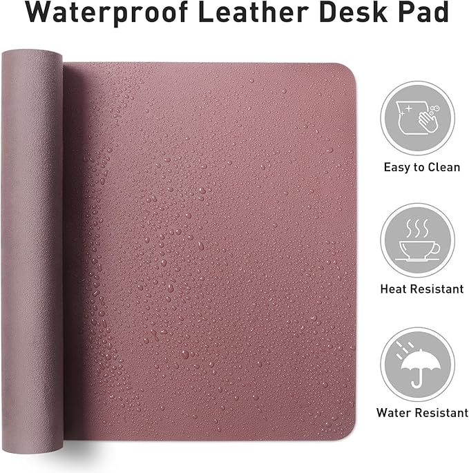 Aothia Leather Desk Pad Protector, Mouse Pad, Office Desk Mat, 31.5" x 15.7" Non-Slip PU Leather Desk Blotter, Laptop Desk Pad, Waterproof Desk Writing Pad for Office and Home (Dark Pink) - Image 6