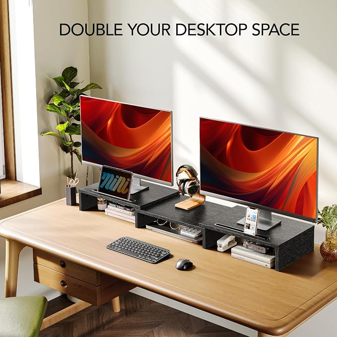 AMERIERGO Dual Monitor Stand Riser for 2 Monitors, Monitor Stand for Desk, Adjustable Computer Monitor Stand with 2 Slot, Multifunctional Desktop Organizer Stand for Laptop, PC, Computer, Printer - Image 3