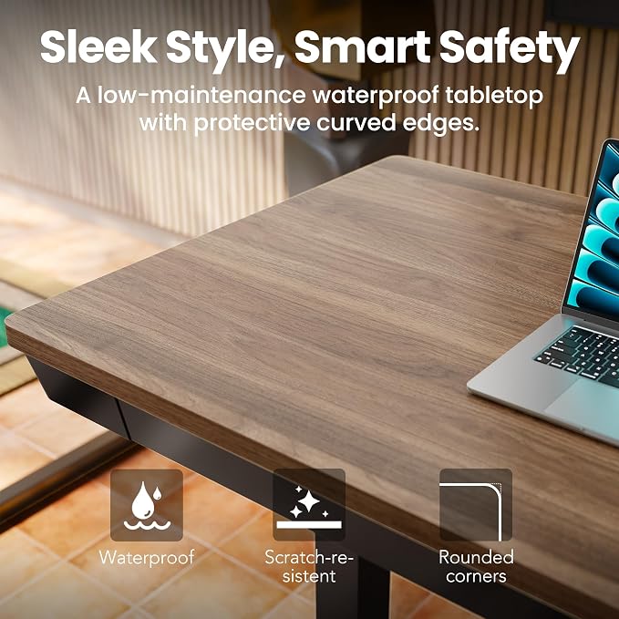 HUANUO Electric Standing Desk with Drawers, 35 X 20 Inch Electric Adjustable Height Desk, Quick Install One-Piece Tabletop with USB Charging Ports, Sit to Stand Up Desk for Home Office, Black Walnut - Image 5