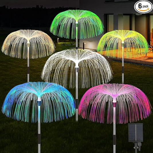 Solar Garden Lights 7 Color Changing Warm White Jellyfish lamp Decor | 6 sets is more cost-effective， Enlarged solar Panel，12Hour All-Night Glow IP65 All Weather Proof，Dusk-to-Dawn Auto Sensor by AcaJoe