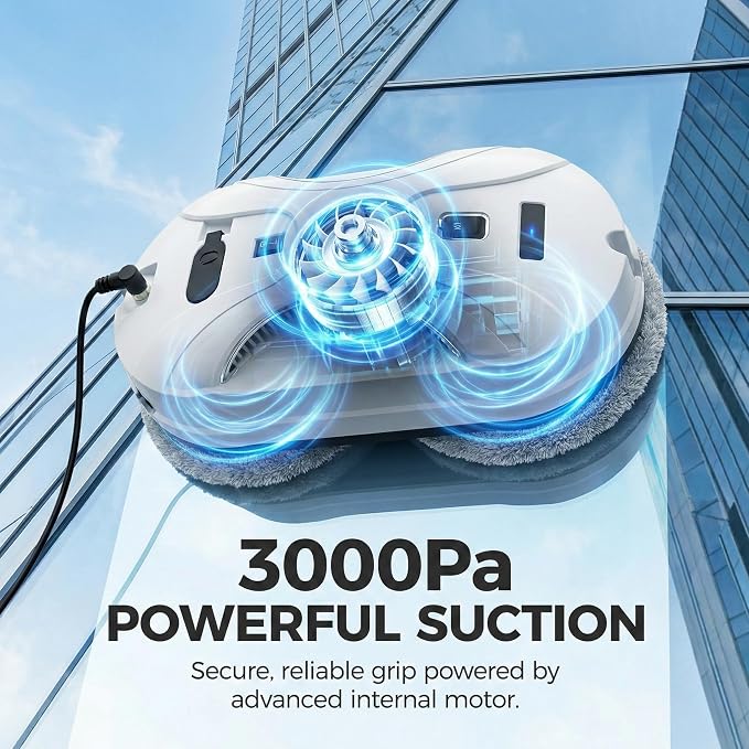 Automatic Window Cleaning Robot, Window Cleaner Robot Auto Dual Spray, 2026 Model Robot Limpia Vidrios AI Path Planning, 3000Pa Suction, Remote Control, Edge Detection for Streak-Free Glass - SS1 - Image 3