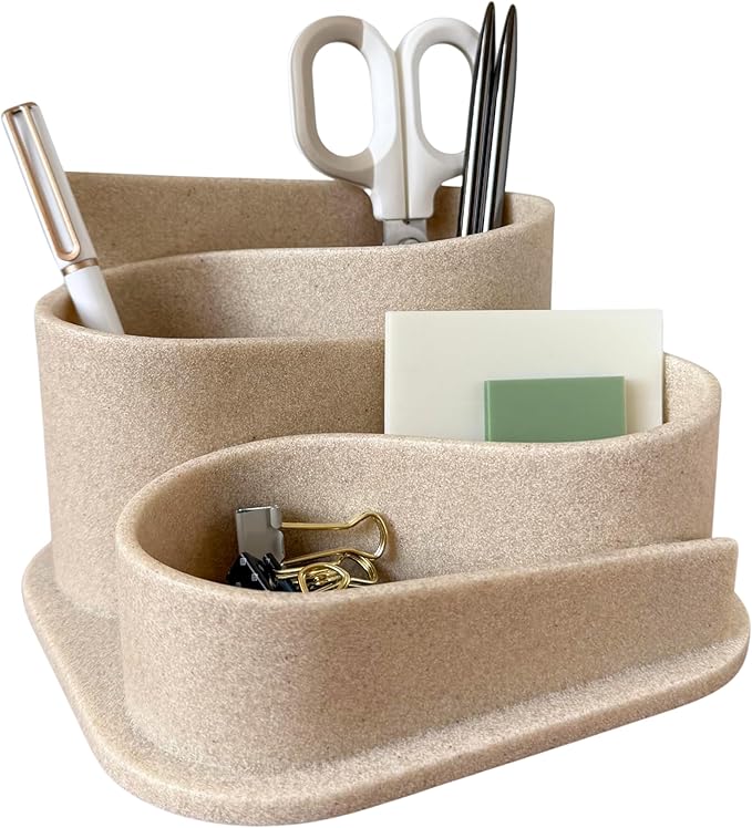 OAKOA Aesthetic Desk Organizer - Modern Desk Accessories - Boho Pen Holder | Beige Aesthetic Desk Accessories - Modern Cute Desk Organizer - Neutral Boho Desk Accessories - Desk Essentials for Women by OAKOAHome