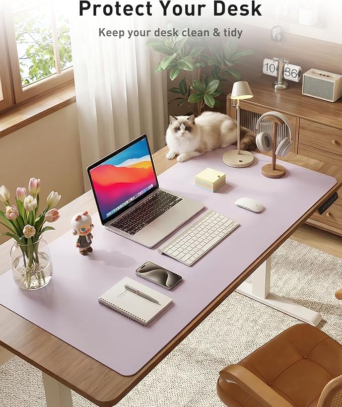 Aothia Faux Leather Desk Mat - Large Mouse Pad, Non-Slip PU Leather Blotter, Waterproof Writing Surface for Office and Home (Soft Lavender, 42" x 17") - Image 3