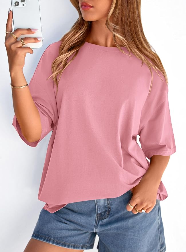 PRETTYGARDEN Womens 2026 Spring Going Out Tops Casual Short Sleeve Crewneck Loose Fit Basic Oversized T Shirts Summer Outfits - Image 3