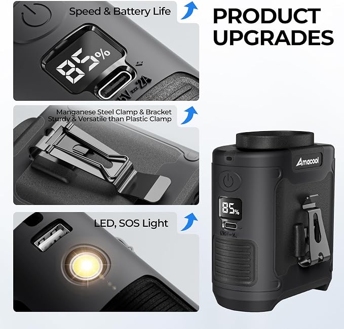 AMACOOL Portable Waist Fan Clip On, Gifts for Men Dad Husband, 10000mAh Rechargeable Wearable Shirt Fan, Powerful Belt Fans, Birthday Gifts for Women Jobsite Travel Camping Essentials 2026 - Image 6