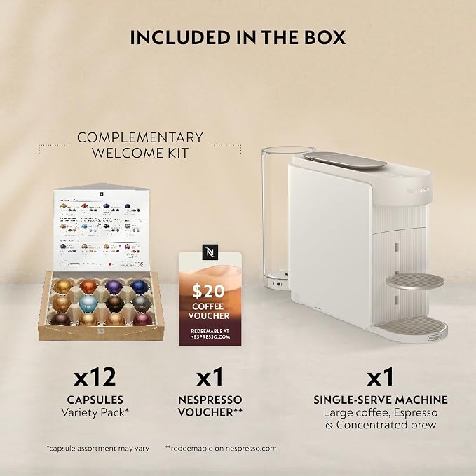 Nespresso Vertuo Up Coffee & Espresso Maker by De'Longhi, White | Pearl white coffee machine with 3 second start, 47 oz. multi-position water tank, iced coffee mode and app customization. - Image 3
